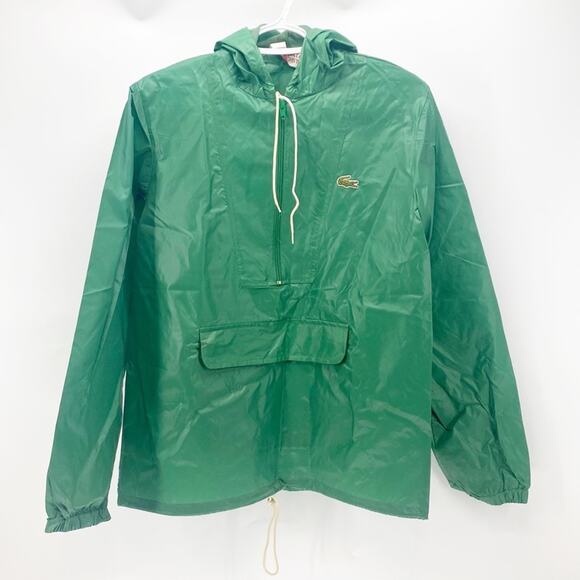Vintage 80's Lacoste Windbreaker Pullover Hooded Packable Jacket size S green - Picture 1 of 11